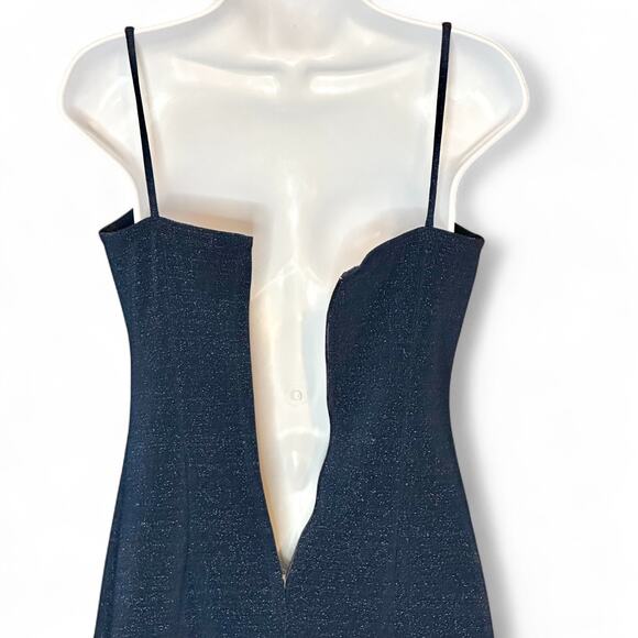 Vintage 80s XOXO Blue Glitter Mini Dress Sz 5 Spaghetti Strap Bodycon Glam Party - Picture 8 of 10